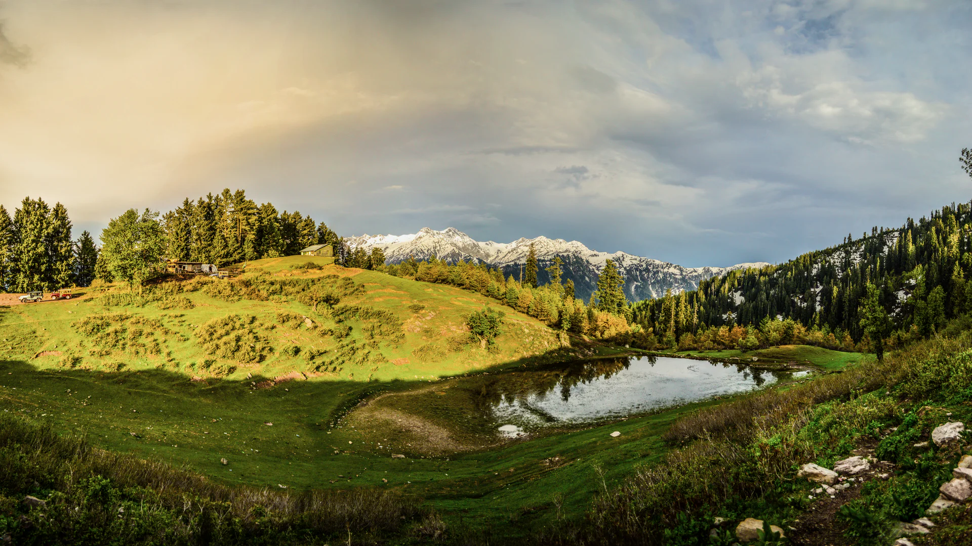 Rolling green Siri Paye meadows above Shogran in Kaghan Valley