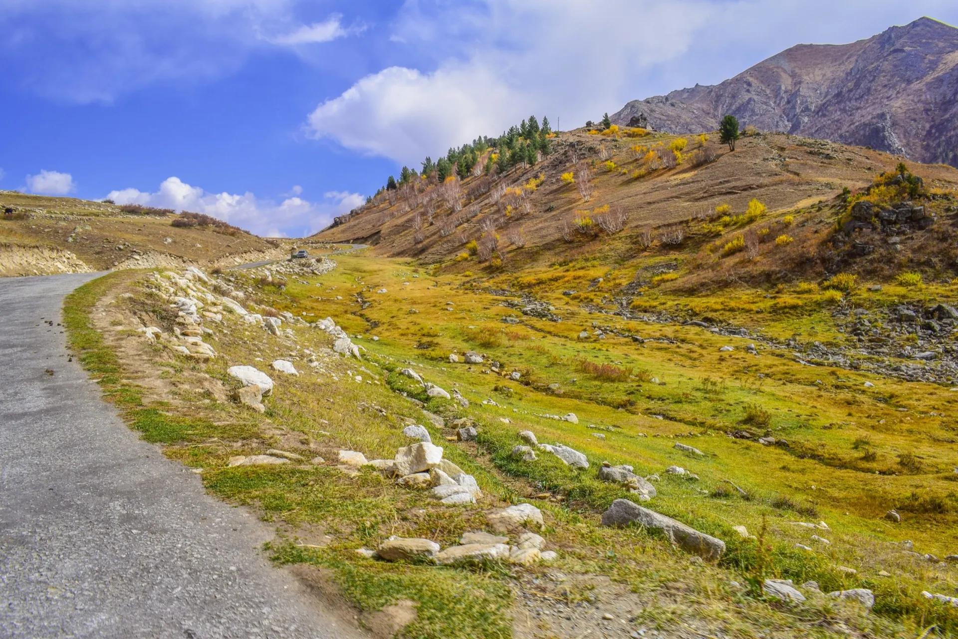 A road crossing the Deosai landscape in Pakistan