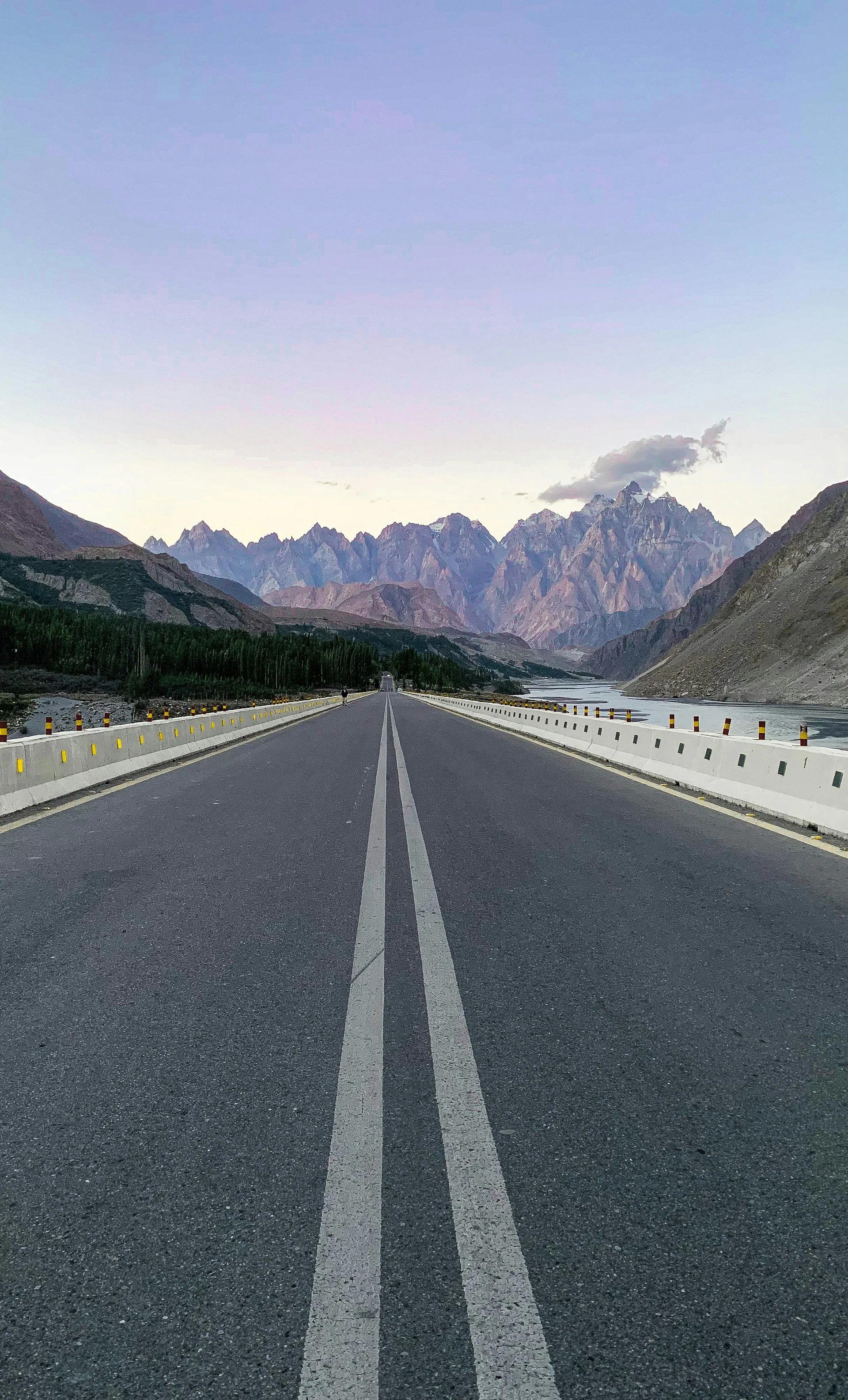The Karakoram Highway leading toward Passu Cones in Hunza, Pakistan
