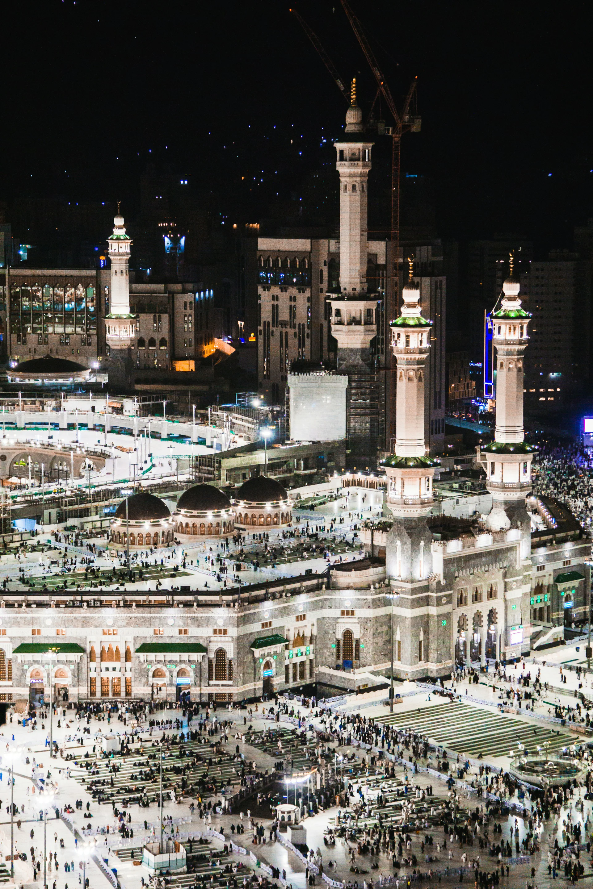 Masjid al-Haram illuminated at night in Makkah
